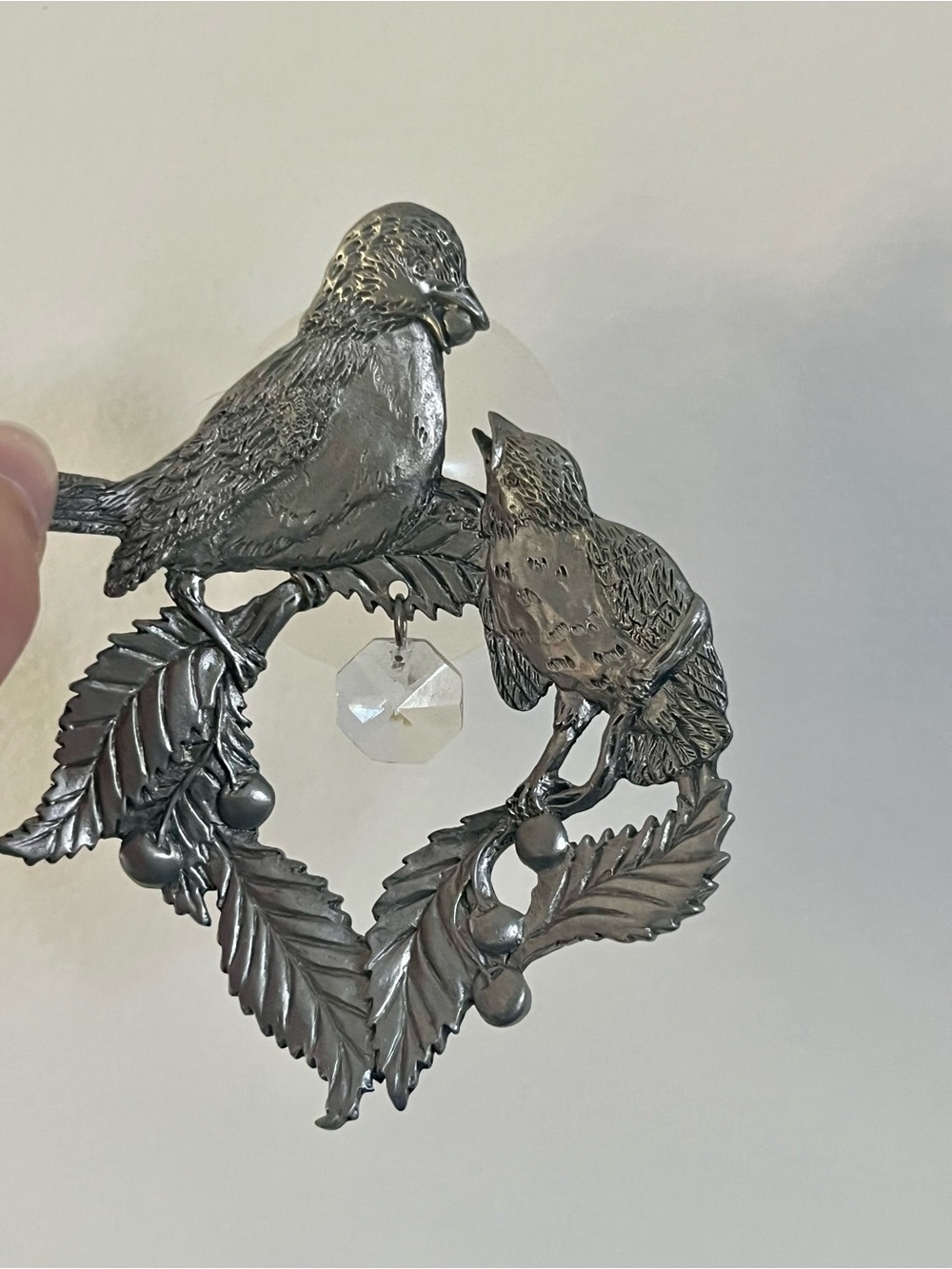 Vintage Pewter Birds & Berry Branch Window Suncatcher